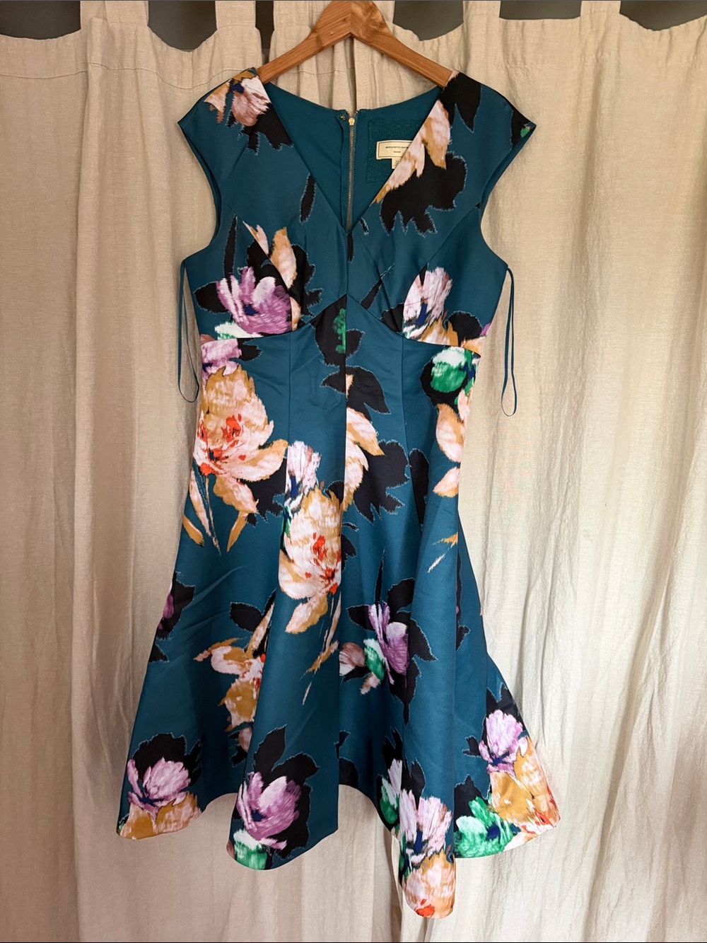 Anthropologie Teal Floral Fit-and-Flare Dress